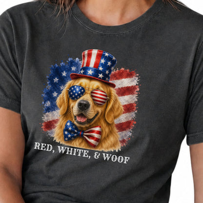 Patriotic Golden Retriever Red White & Woof Shirt