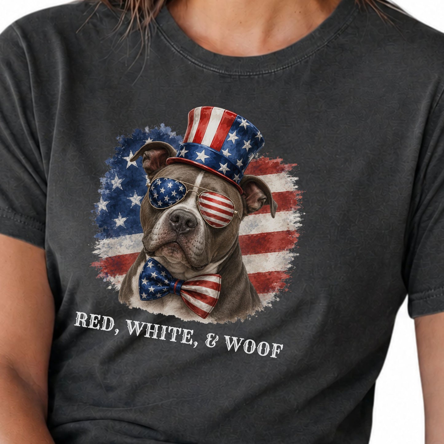 Patriotic Pitbull Red White & Woof Shirt