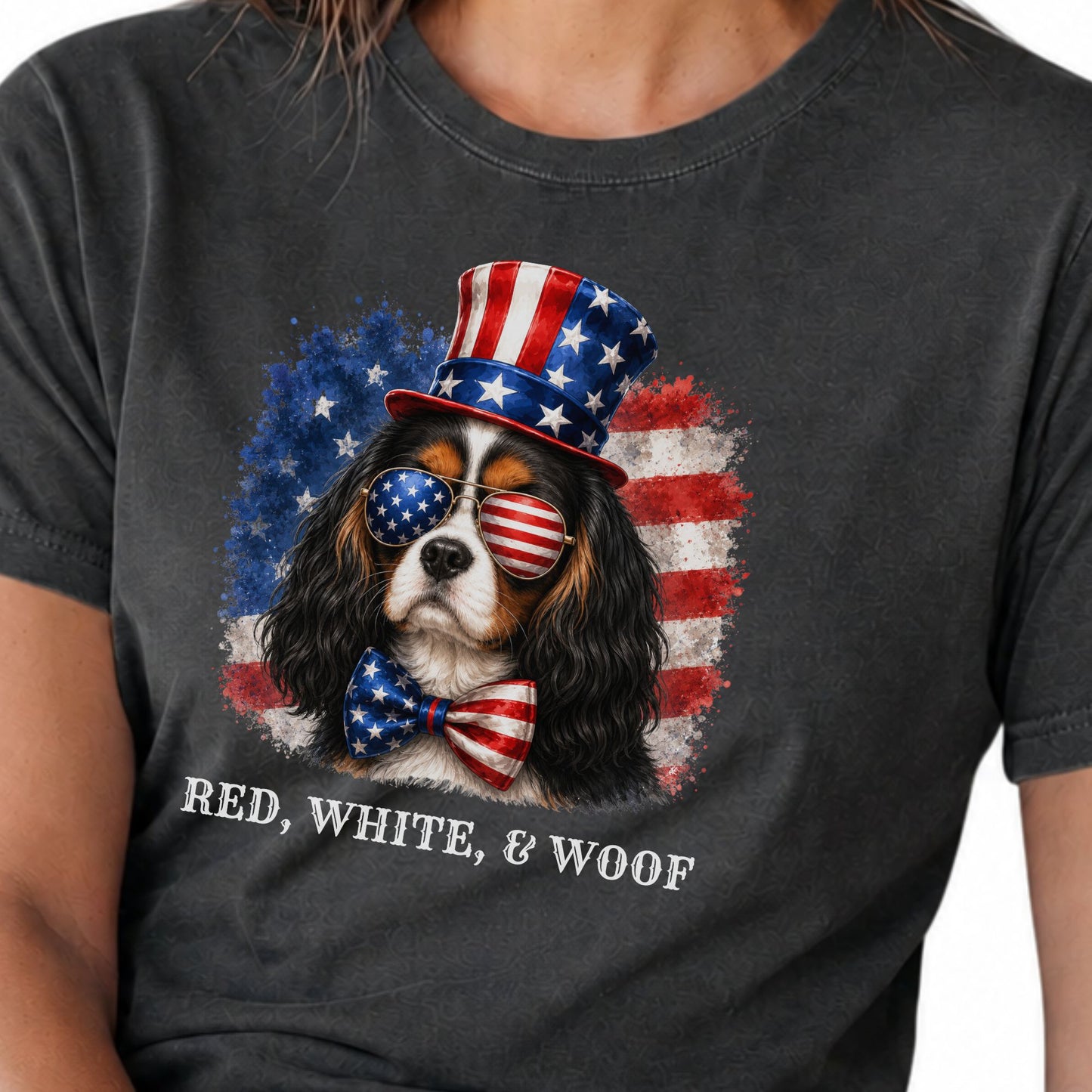 Patriotic Tri Color Cavalier Red White Woof Shirt