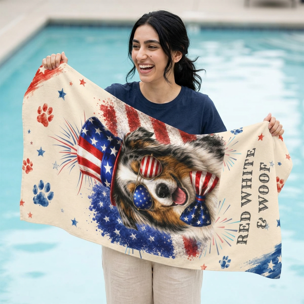 Australian Shepherd Patriotic Beach Towel