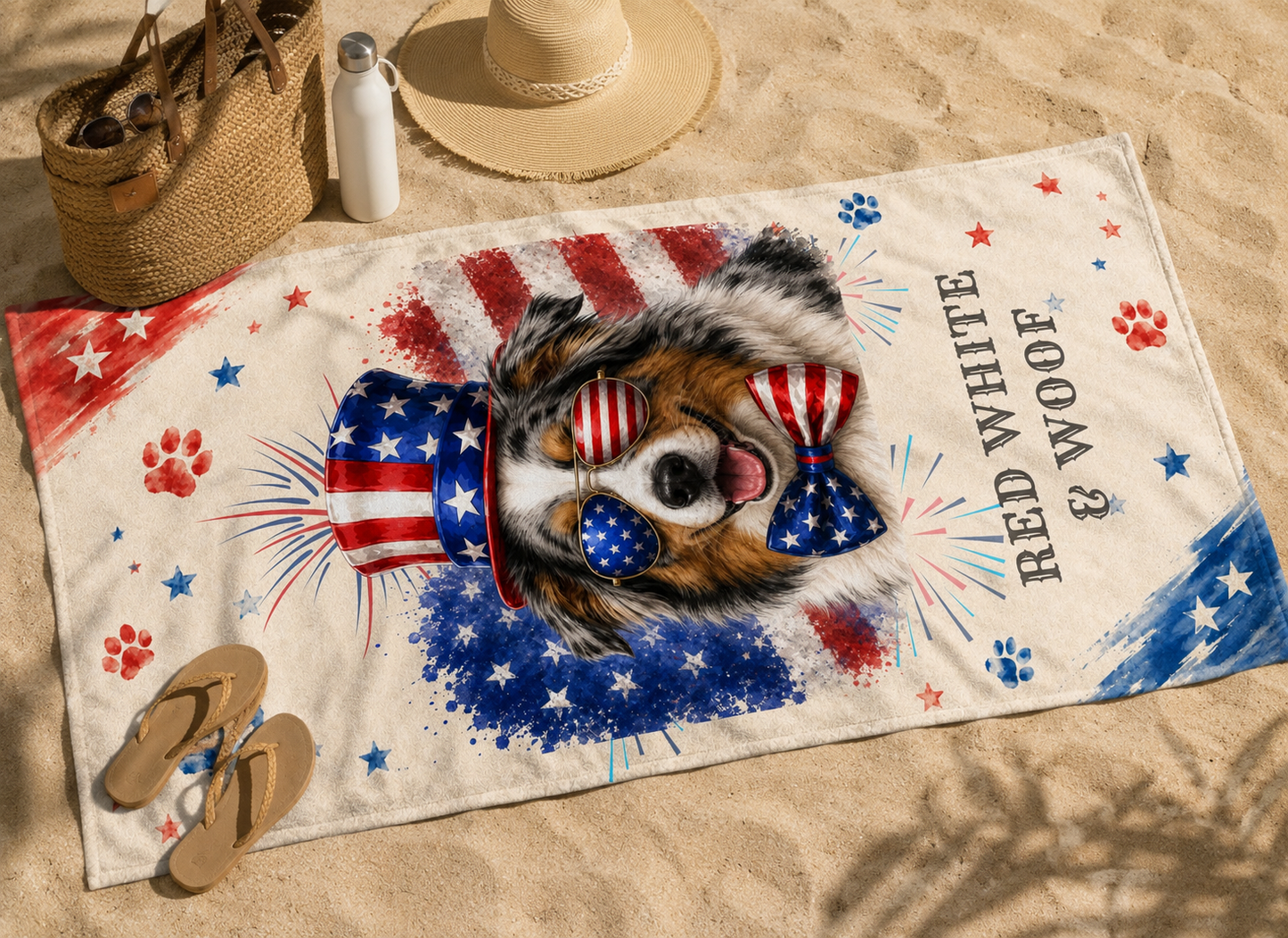 Australian Shepherd Patriotic Beach Towel