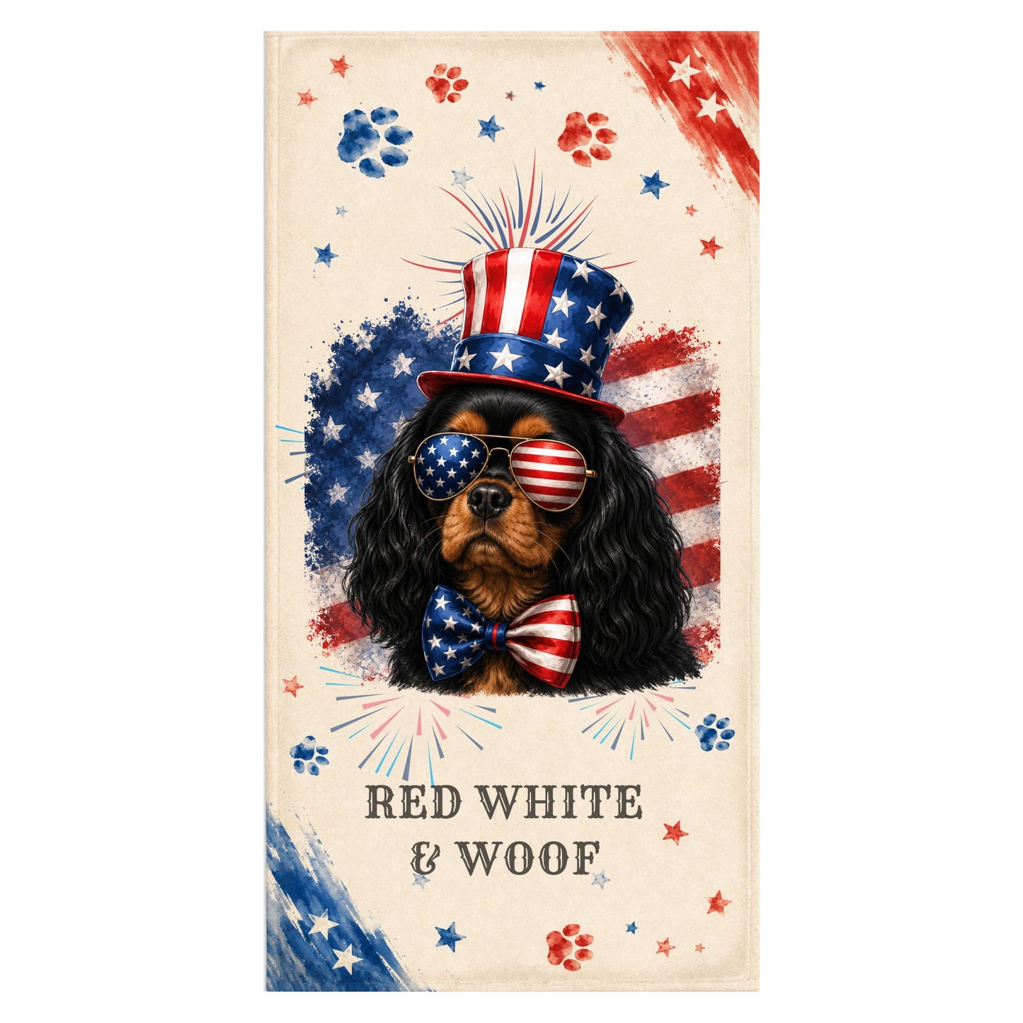 Black Tan Cavalier Patriotic Beach Towel