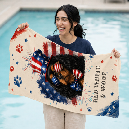 Black Tan Cavalier Patriotic Beach Towel