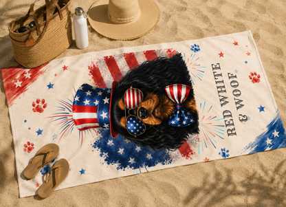 Black Tan Cavalier Patriotic Beach Towel