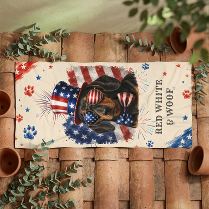 Black Tan Dachshund Patriotic Beach Towel