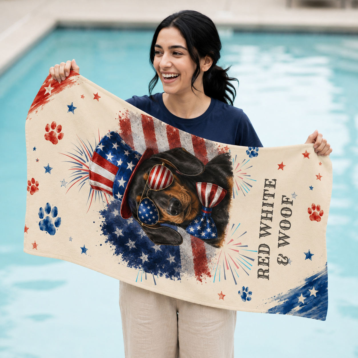 Black Tan Dachshund Patriotic Beach Towel