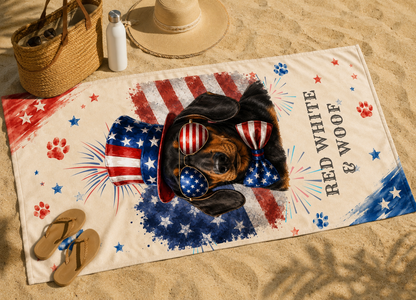 Black Tan Dachshund Patriotic Beach Towel