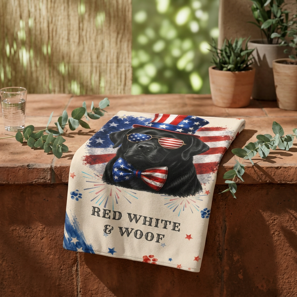 Black Labrador Patriotic Beach Towel