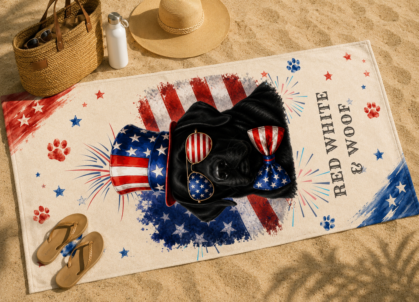 Black Labrador Patriotic Beach Towel