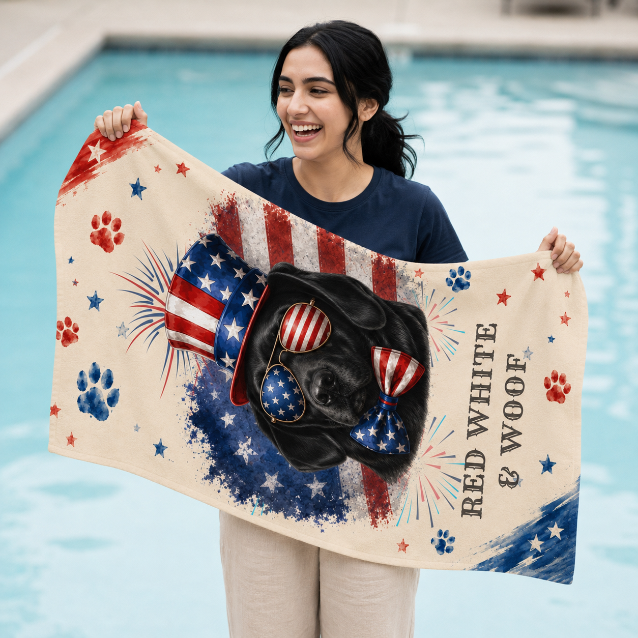 Black Labrador Patriotic Beach Towel