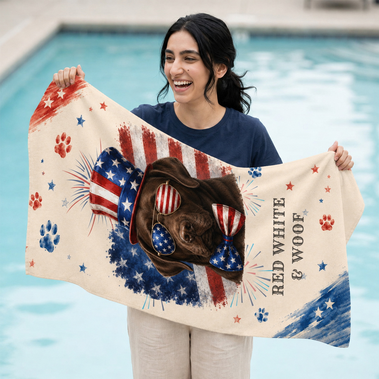 Chocolate Labrador Patriotic Beach Towel