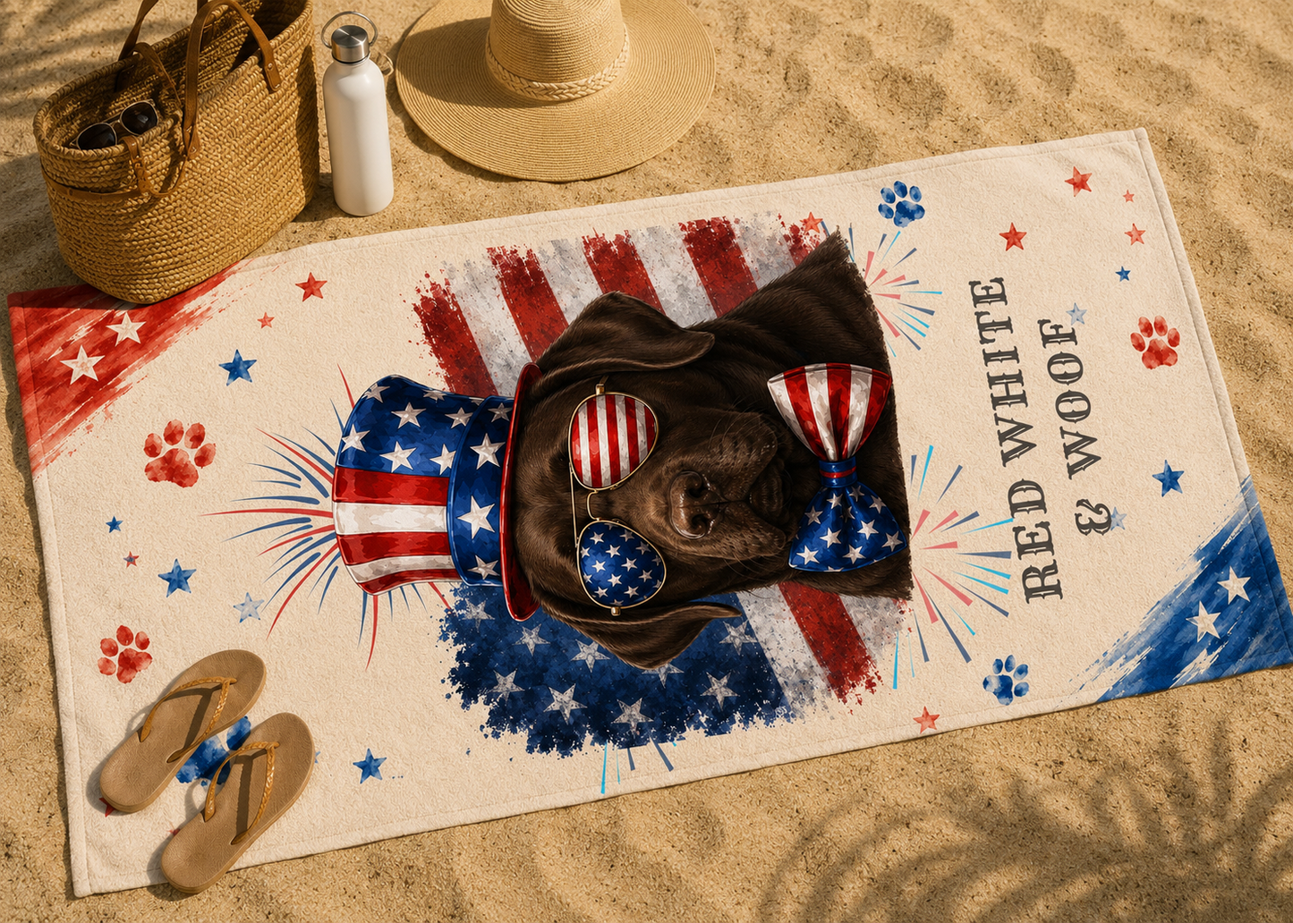 Chocolate Labrador Patriotic Beach Towel