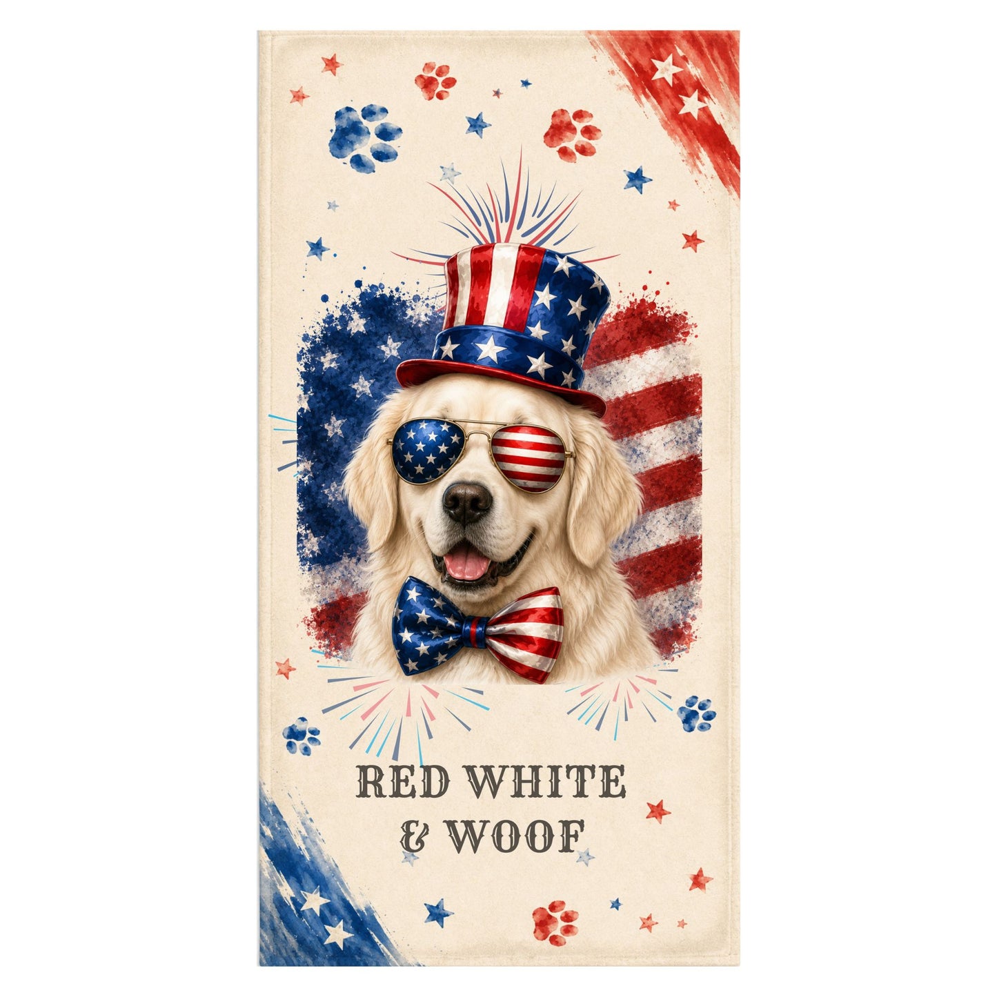 English Cream Golden Retriever Patriotic Beach Towel