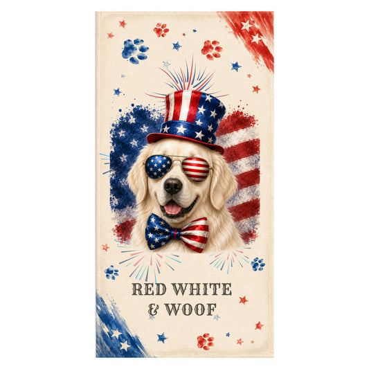 English Cream Golden Retriever Patriotic Beach Towel