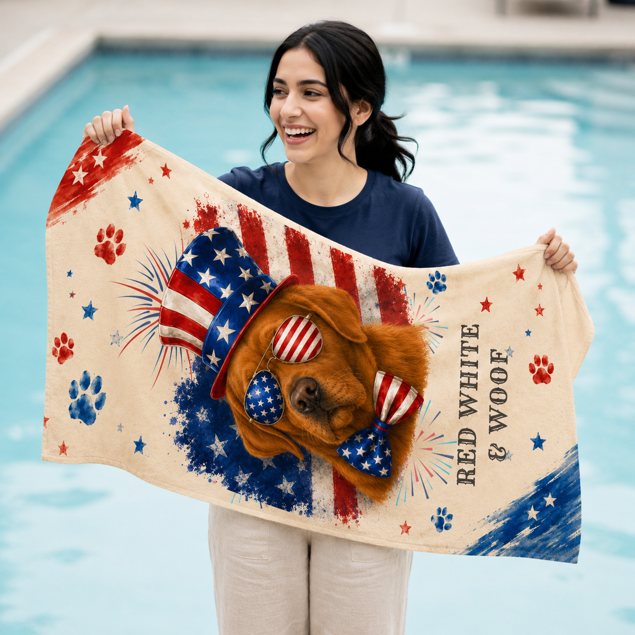 Fox Red Labrador Patriotic Beach Towel