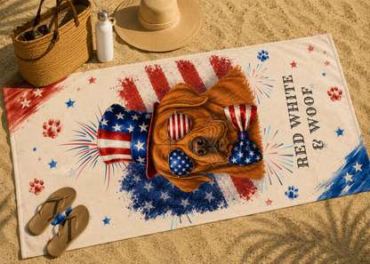 Fox Red Labrador Patriotic Beach Towel