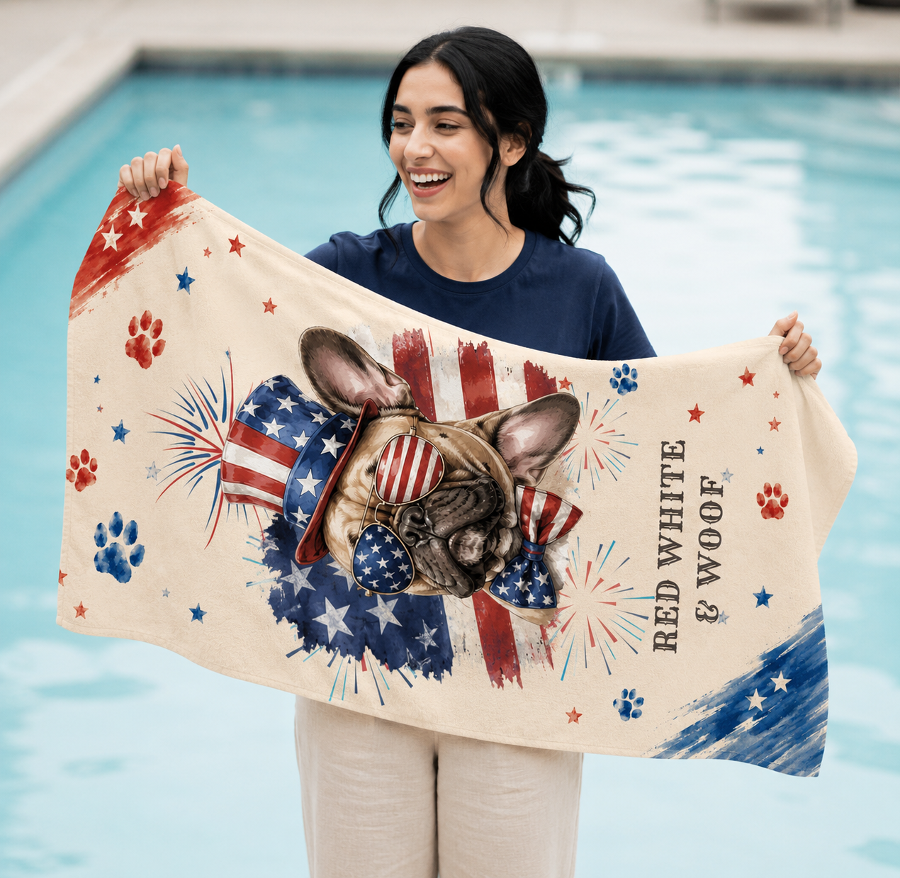 French Bulldog Patriotic Beach Towel
