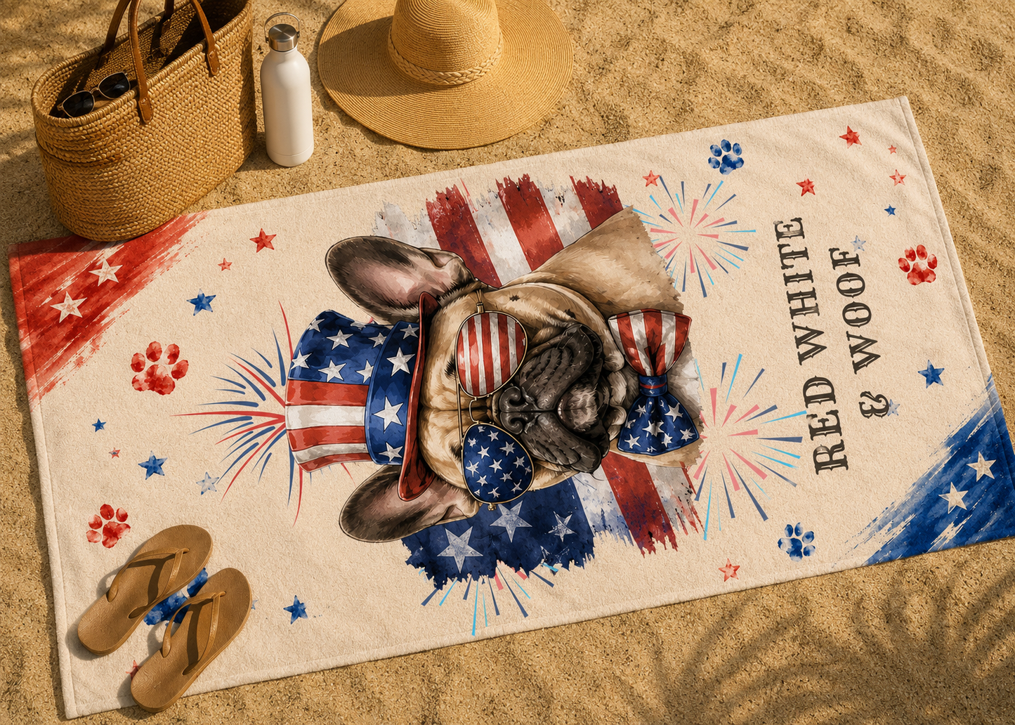 French Bulldog Patriotic Beach Towel