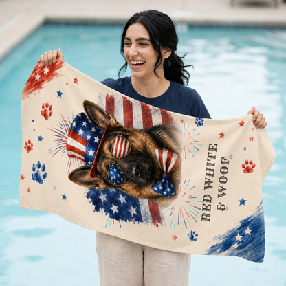 German Shepherd Patriotic Beach Towel