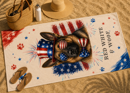 German Shepherd Patriotic Beach Towel