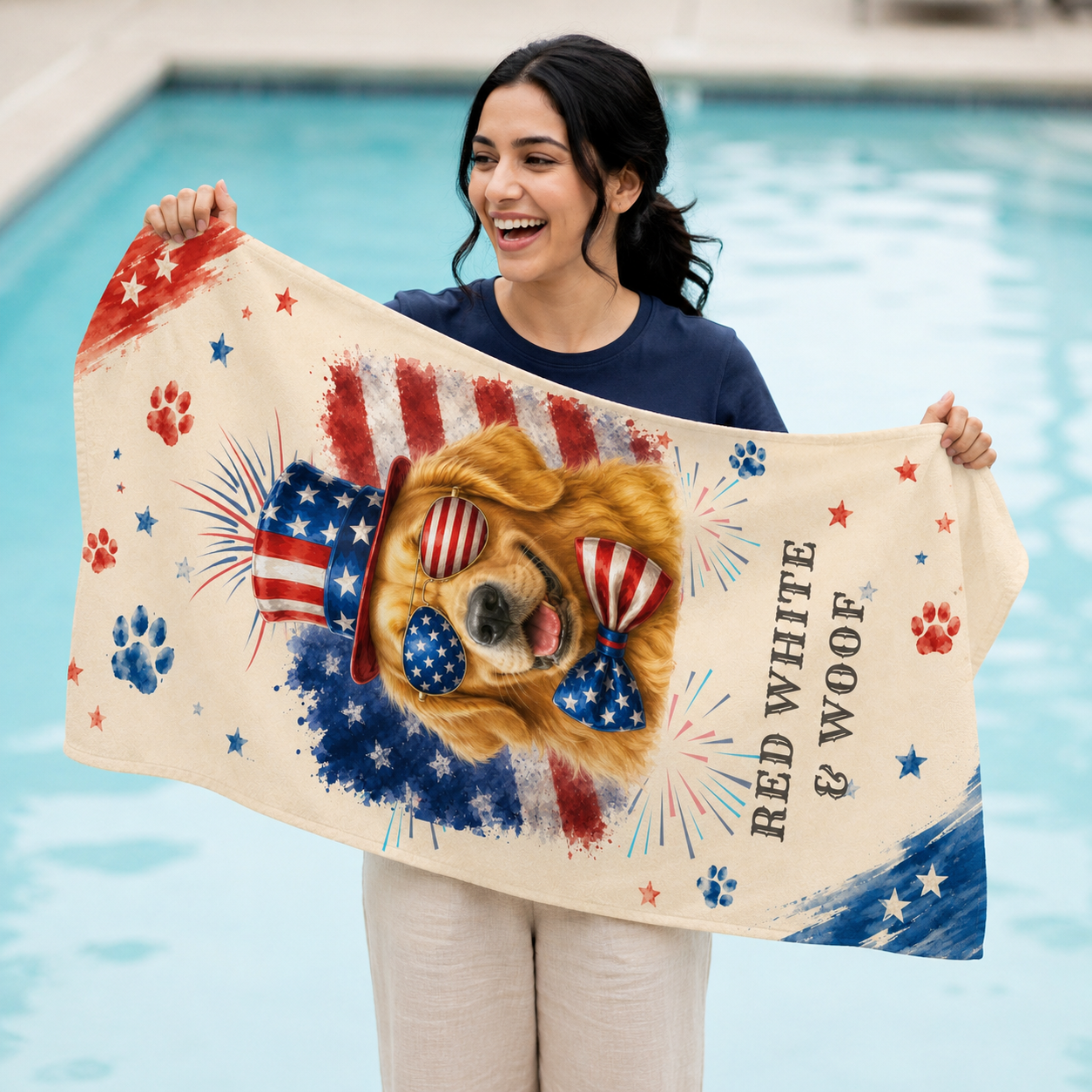 Golden Retriever Patriotic Beach Towel