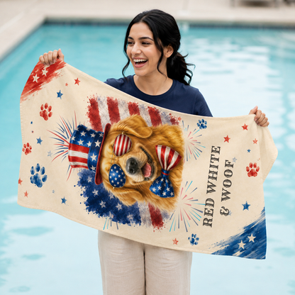 Golden Retriever Patriotic Beach Towel