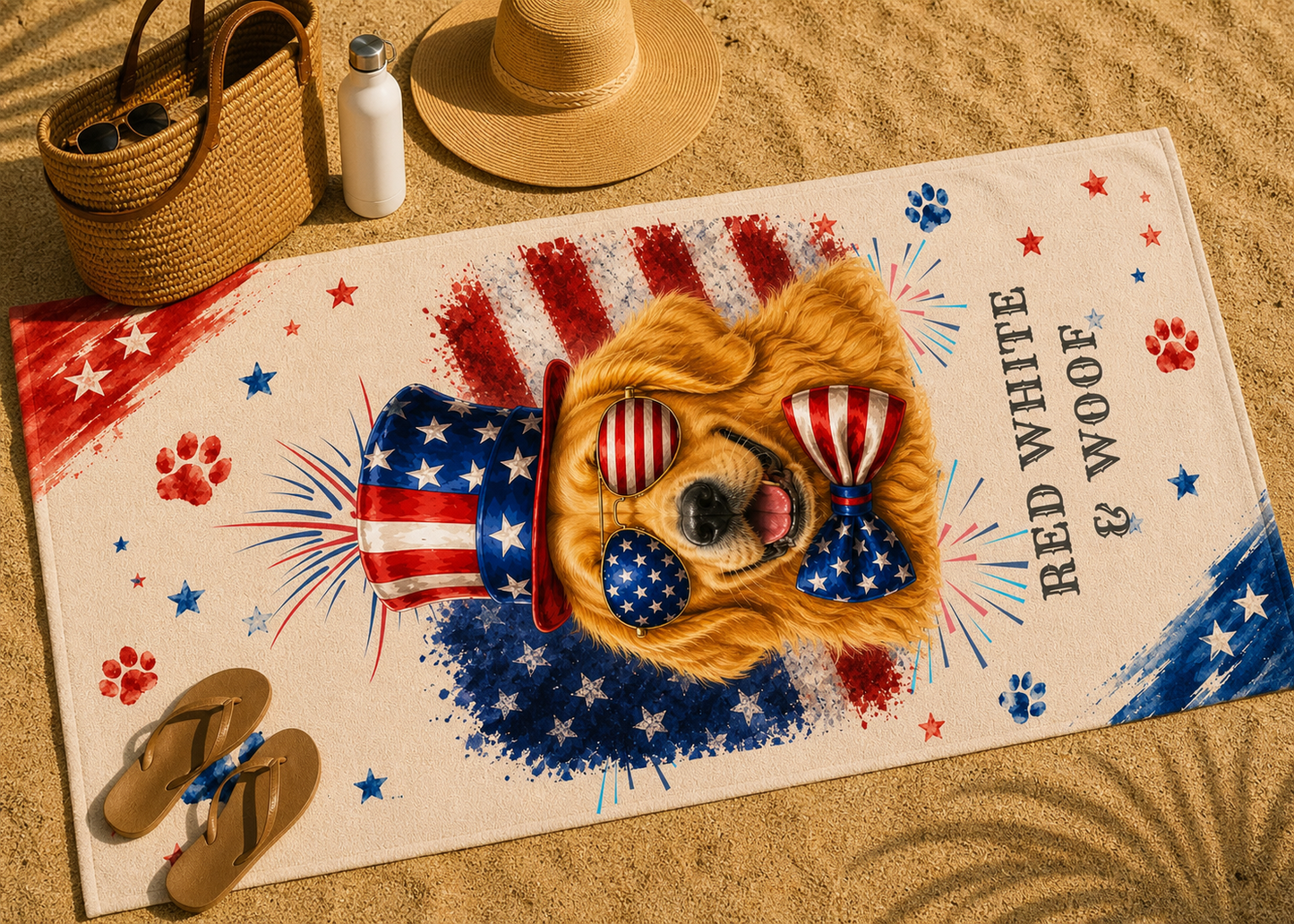 Golden Retriever Patriotic Beach Towel