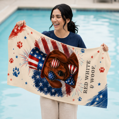 Red Dachshund Patriotic Beach Towel