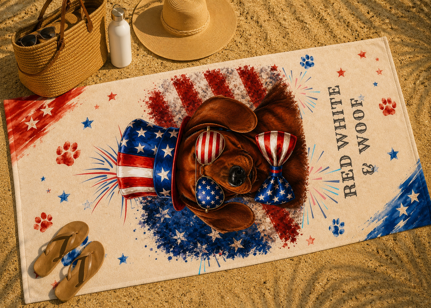 Red Dachshund Patriotic Beach Towel