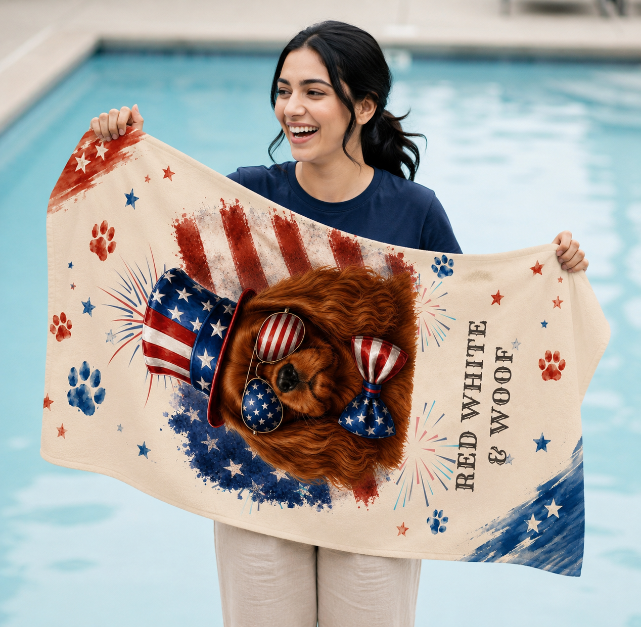 Ruby Cavalier Patriotic Beach Towel