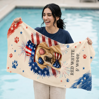 Yellow Labrador Patriotic Beach Towel