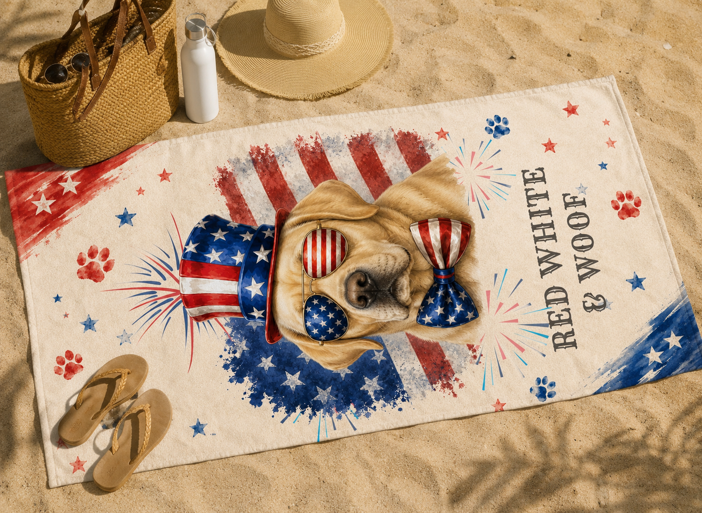 Yellow Labrador Patriotic Beach Towel