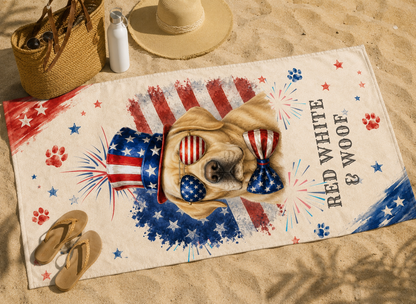 Yellow Labrador Patriotic Beach Towel