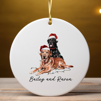 Load image into Gallery viewer, Personalized Red Fox and Black Labrador Christmas Lights Ornament
