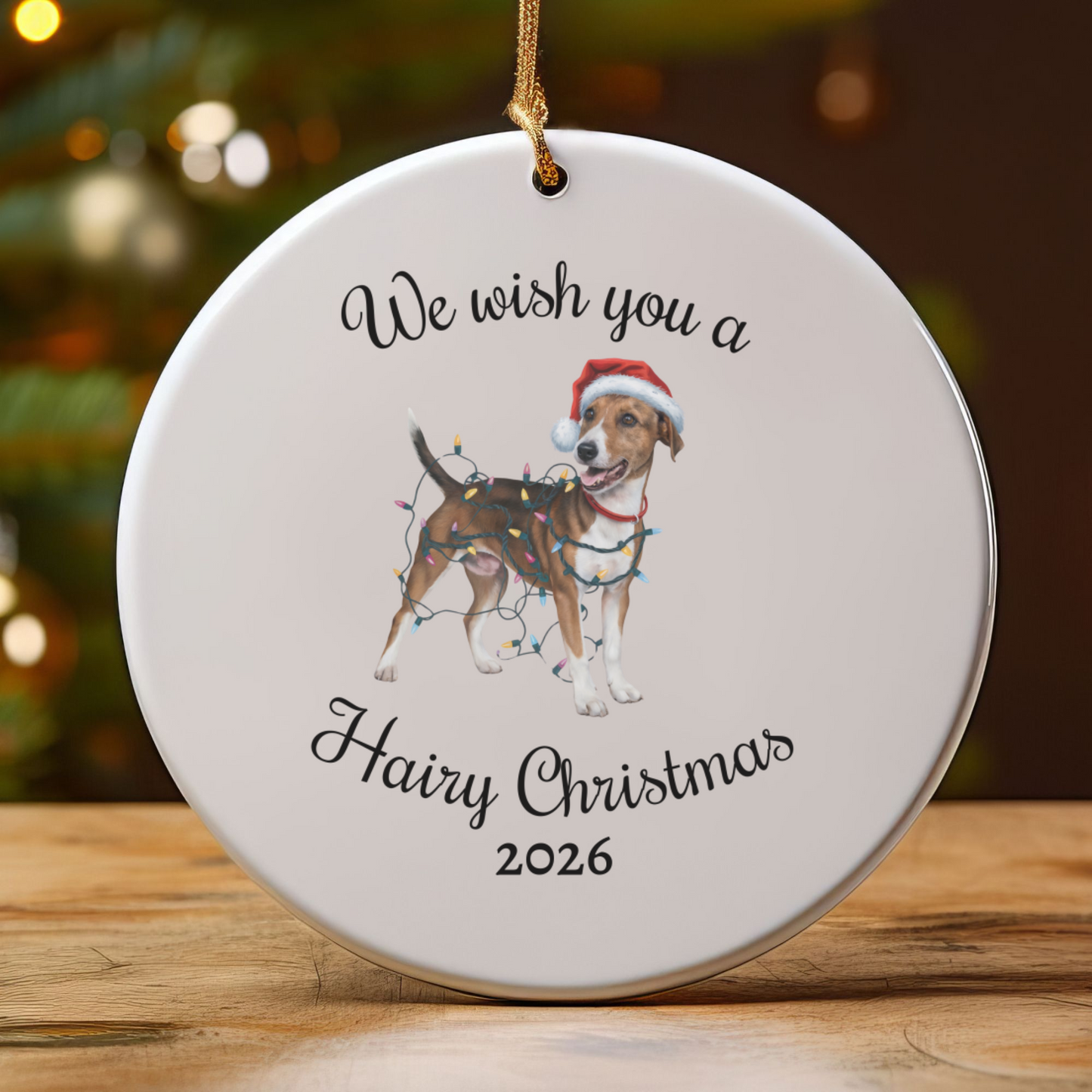 Christmas Smooth Fox Terrier Ornament, Christmas Lights Dog Keepsake