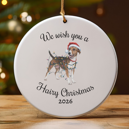 Christmas Smooth Fox Terrier Ornament, Christmas Lights Dog Keepsake