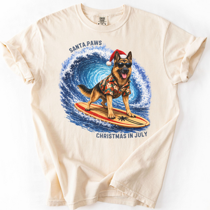 Christmas in July Gift for German Shepherd Lovers, Santa Paws Beach Shirt