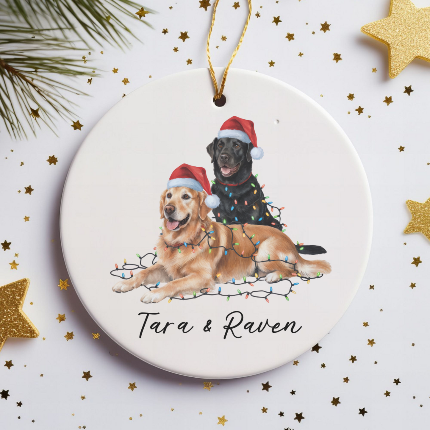 Personalized Golden Retriever Labrador Duo Christmas Ornament, Festive Dog Decor
