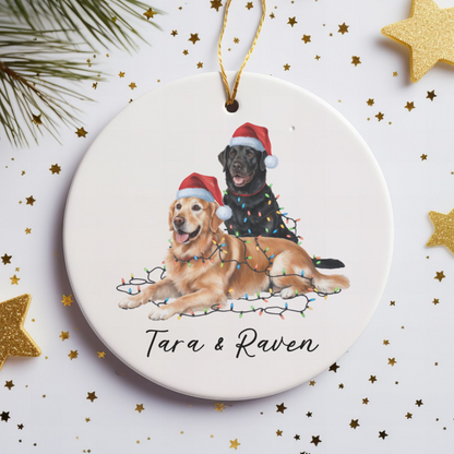 Personalized Golden Retriever Labrador Duo Christmas Ornament, Festive Dog Decor