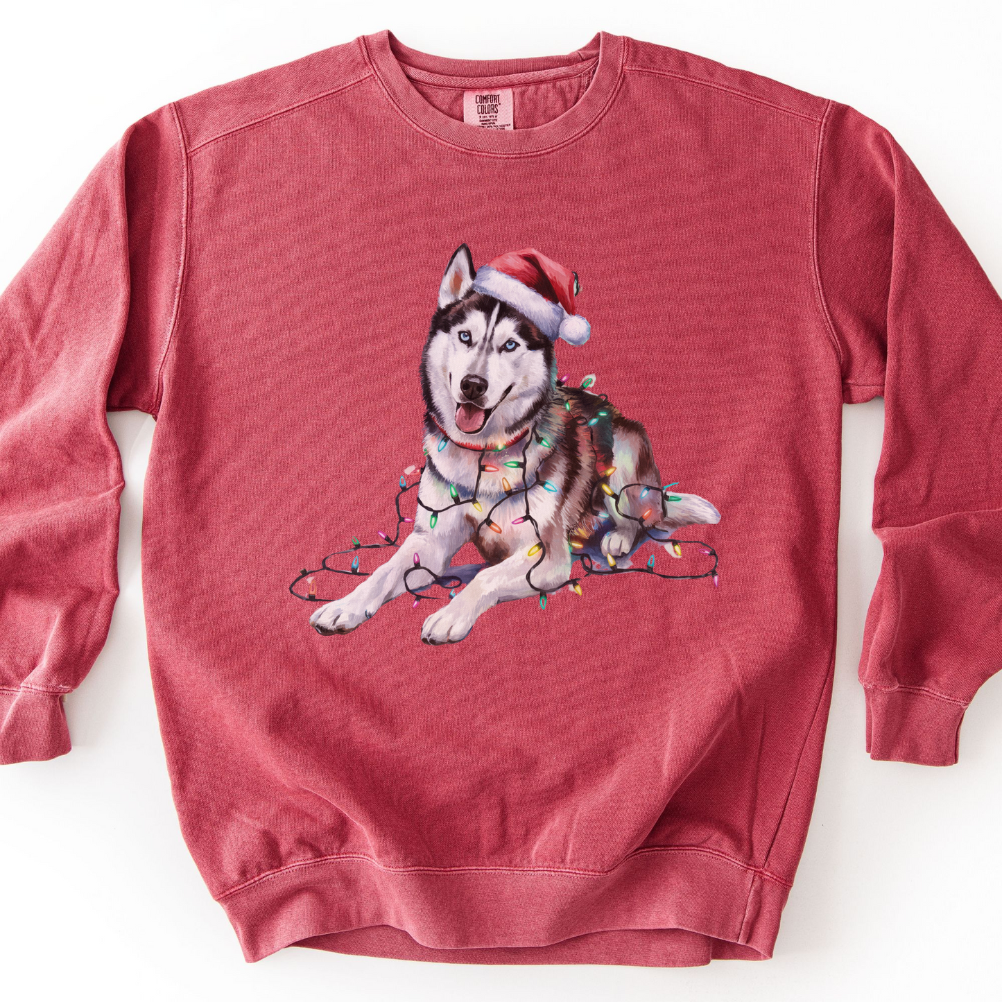 Siberian Husky Christmas Lights Sweatshirt, Festive Dog Lover Gift