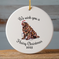 Load image into Gallery viewer, Christmas Brown Newfoundland Ornament, Christmas Lights Dog Keepsake
