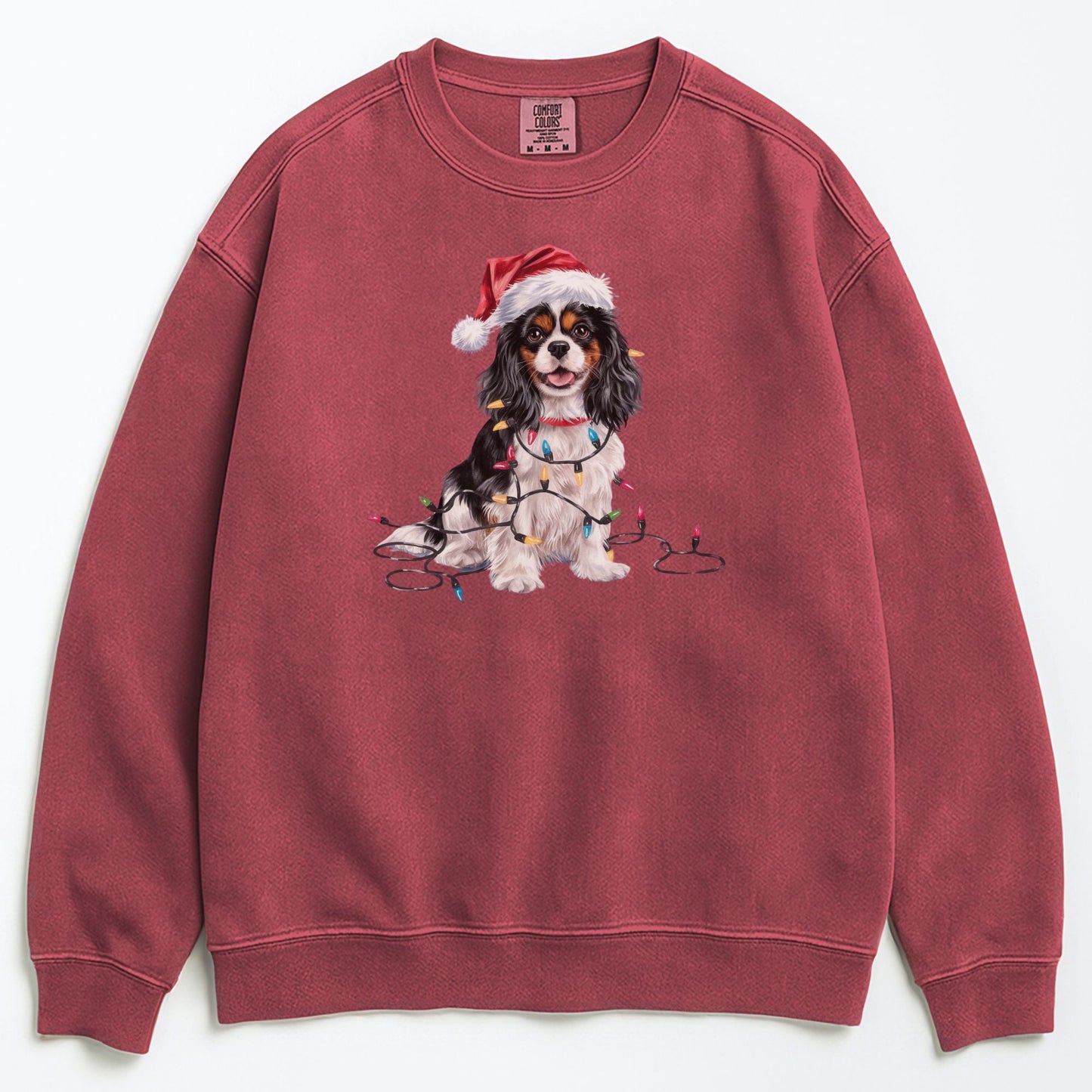 Tri-color Cavalier Christmas Sweatshirt, Holiday Dog Lover Gift, Cozy Festive Apparel, Santa Hat Spaniel, Pet Parent Sweater