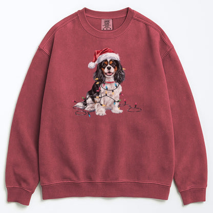 Tri-color Cavalier Christmas Sweatshirt, Holiday Dog Lover Gift, Cozy Festive Apparel, Santa Hat Spaniel, Pet Parent Sweater