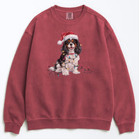 Load image into Gallery viewer, Tri-color Cavalier Christmas Sweatshirt, Holiday Dog Lover Gift, Cozy Festive Apparel, Santa Hat Spaniel, Pet Parent Sweater
