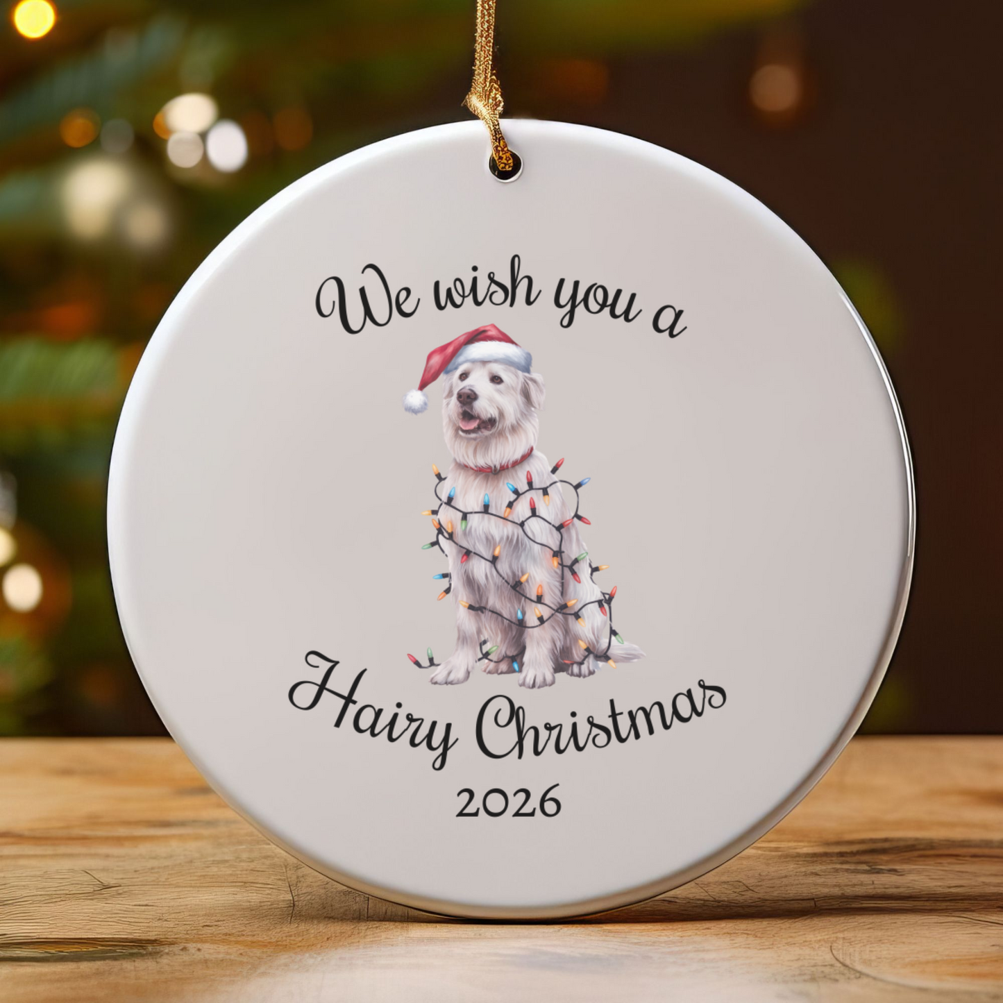 Christmas Kuvasz Ornament, Christmas Lights Dog Keepsake