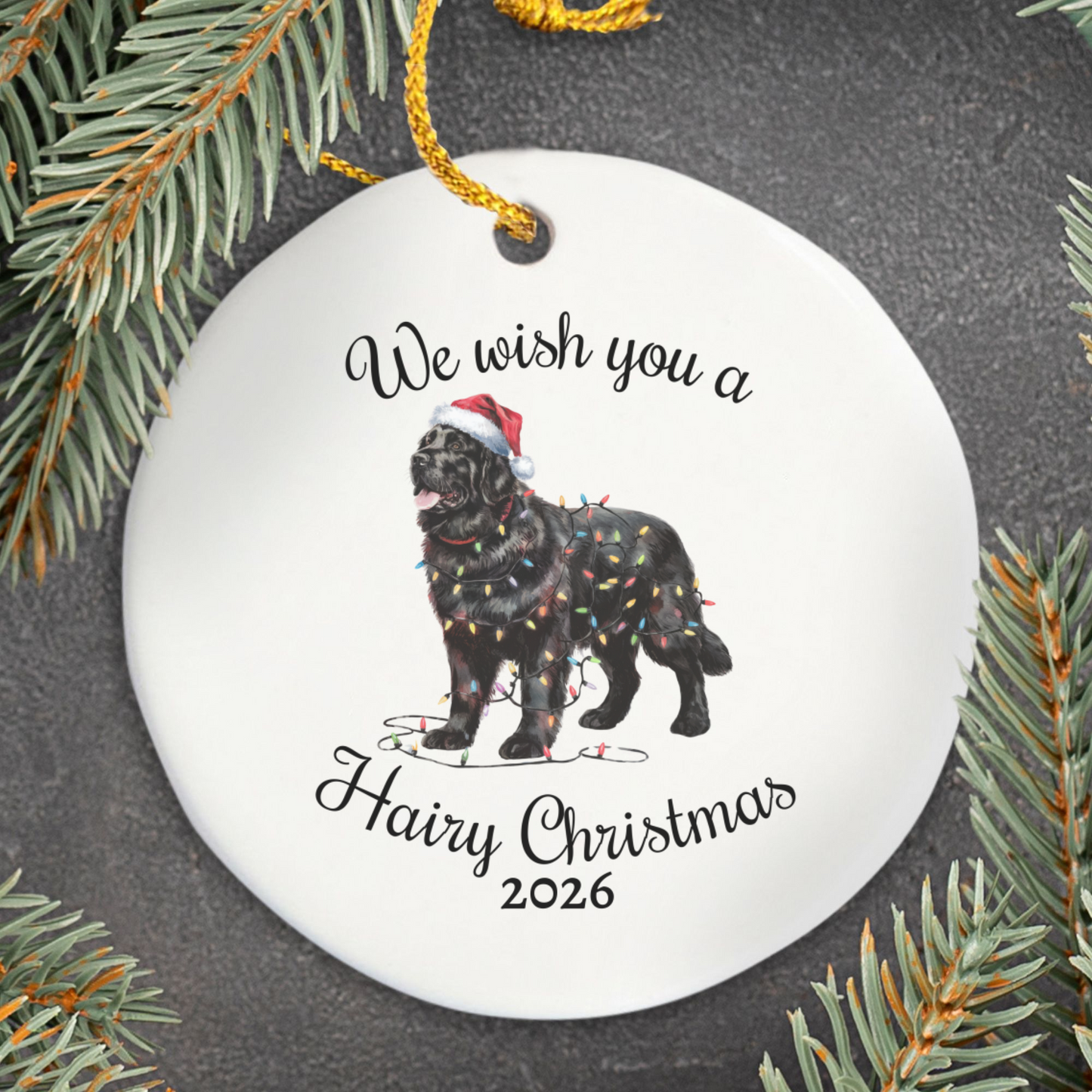 Christmas Black Newfoundland Ornament, Christmas Lights Dog Keepsake