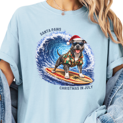Christmas in July Gift for Pit Bull Lovers, Santa Paws Beach Shirt