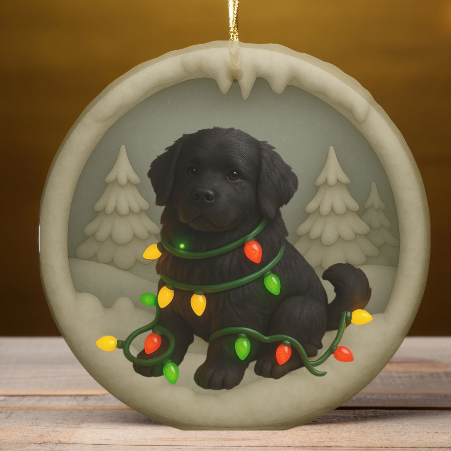 Personalized Black Newfoundland Christmas Ornament, 3D Clay-Style Dog Keepsake with Lights