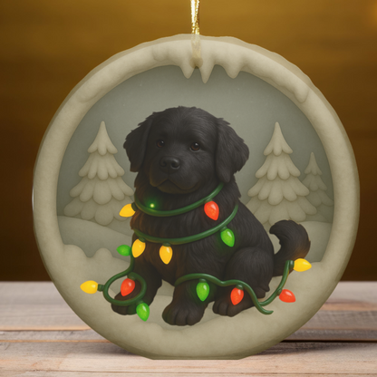Personalized Black Newfoundland Christmas Ornament, 3D Clay-Style Dog Keepsake with Lights