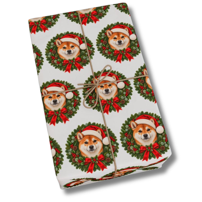 Red Shiba Inu Christmas Wrapping Paper, Holiday Gift Wrap for Shiba Lovers